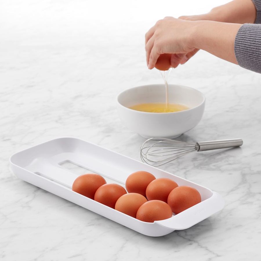 FridgeView egg holder has a tray that moves with you