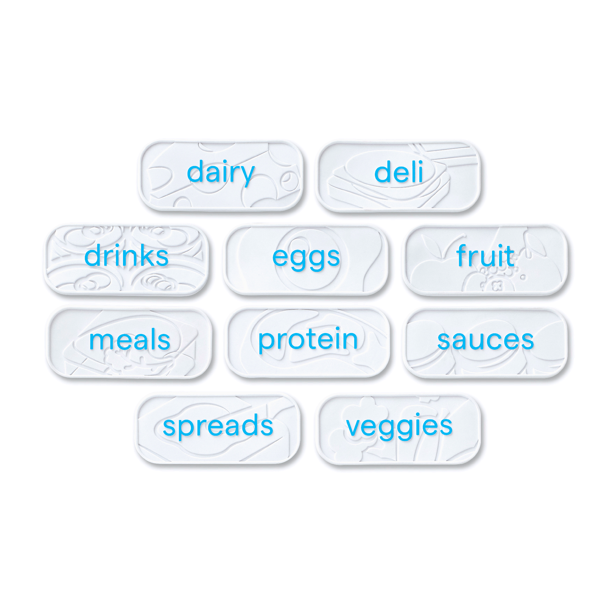 Grid of food category labels on a white background