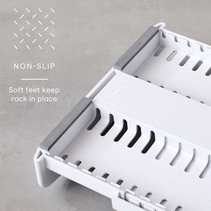 StoreMore Expandable Pan and Lid Rack, Hero, Adjustable Kitchen Organizer, Non-Slip Feet