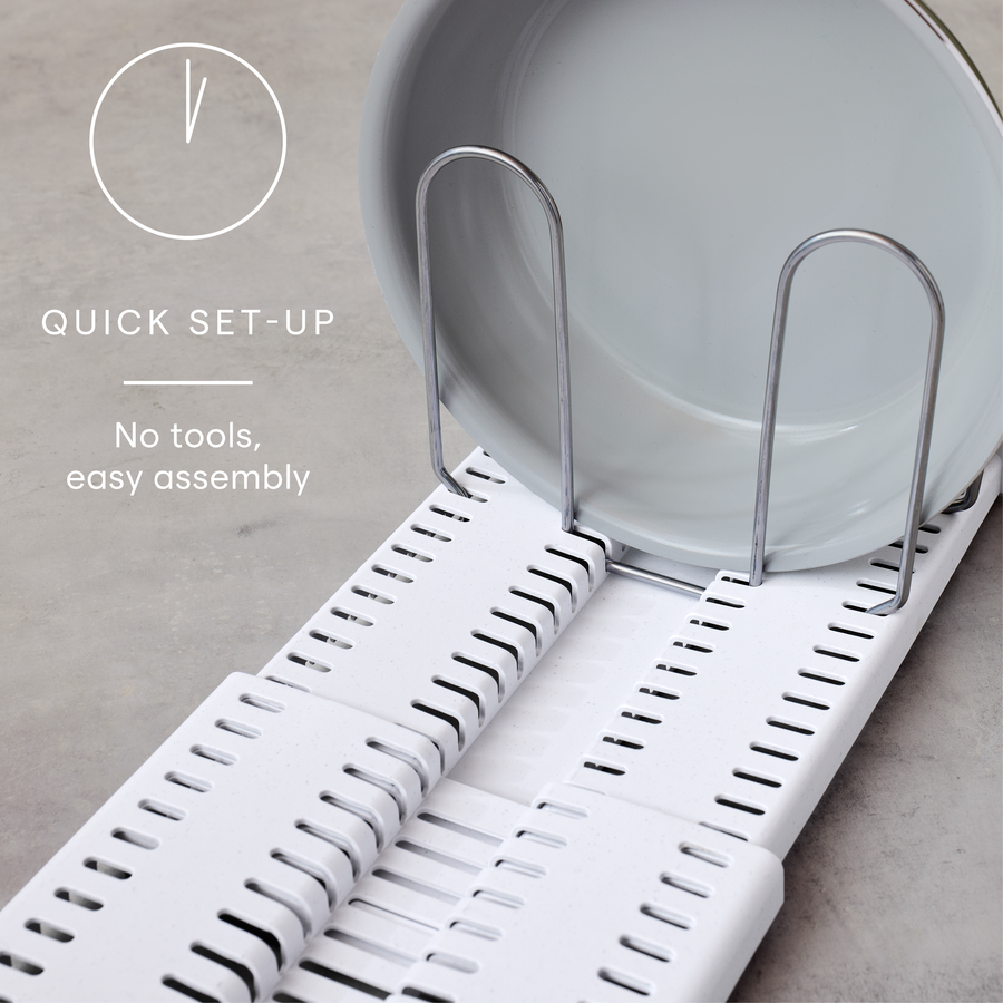 StoreMore Expandable Pan and Lid Rack, Hero, Adjustable Kitchen Organizer, Quick Set Up, No Tools