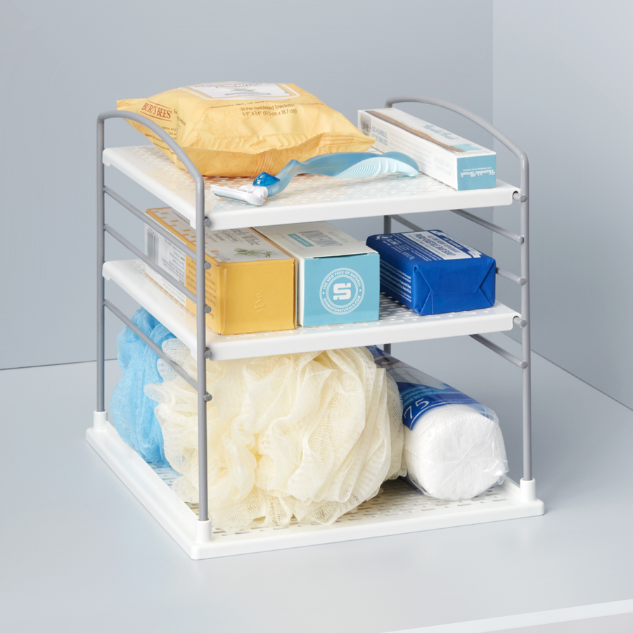  YouCopia UpSpace cabinet organizer in use for bathroom organization