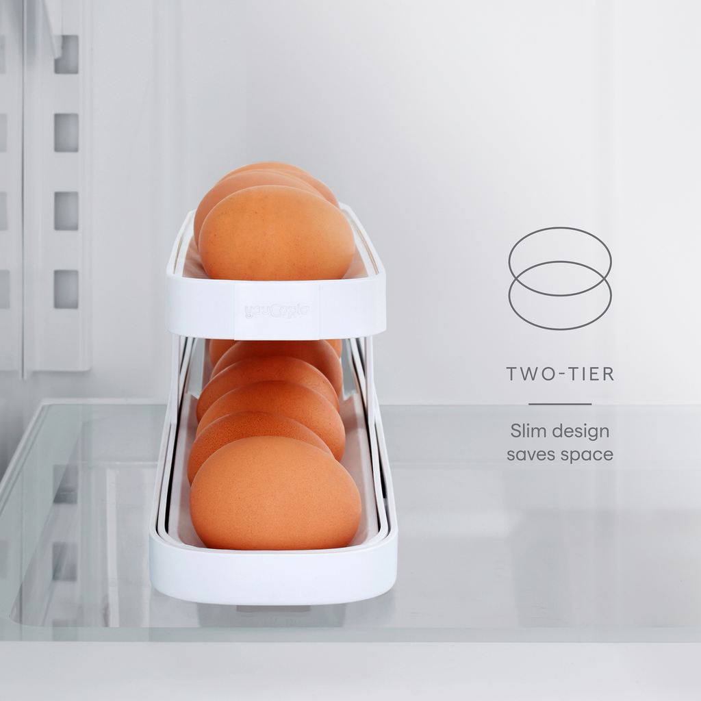 thumbnail image 2 of Rolling Egg Storage YouCopia RollDown Egg Dispenser - Double Track Refrigerator Egg Organizer For 24+ Eggs Egg Holder 2 of 14