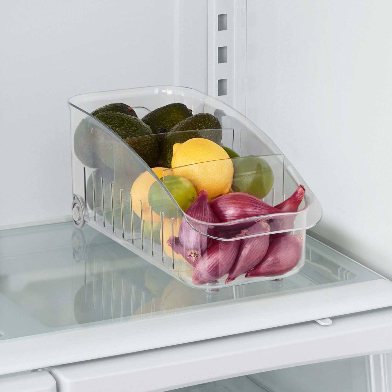  MANO 2 Pack Divided Pull Out Fridge Drawer Organizer Clear Roll  out Fridge Caddy on Wheels Refrigerator Storage Bins for Veggie Pantry  Snackle Box Under Sink Bathroom Organization: Home & Kitchen